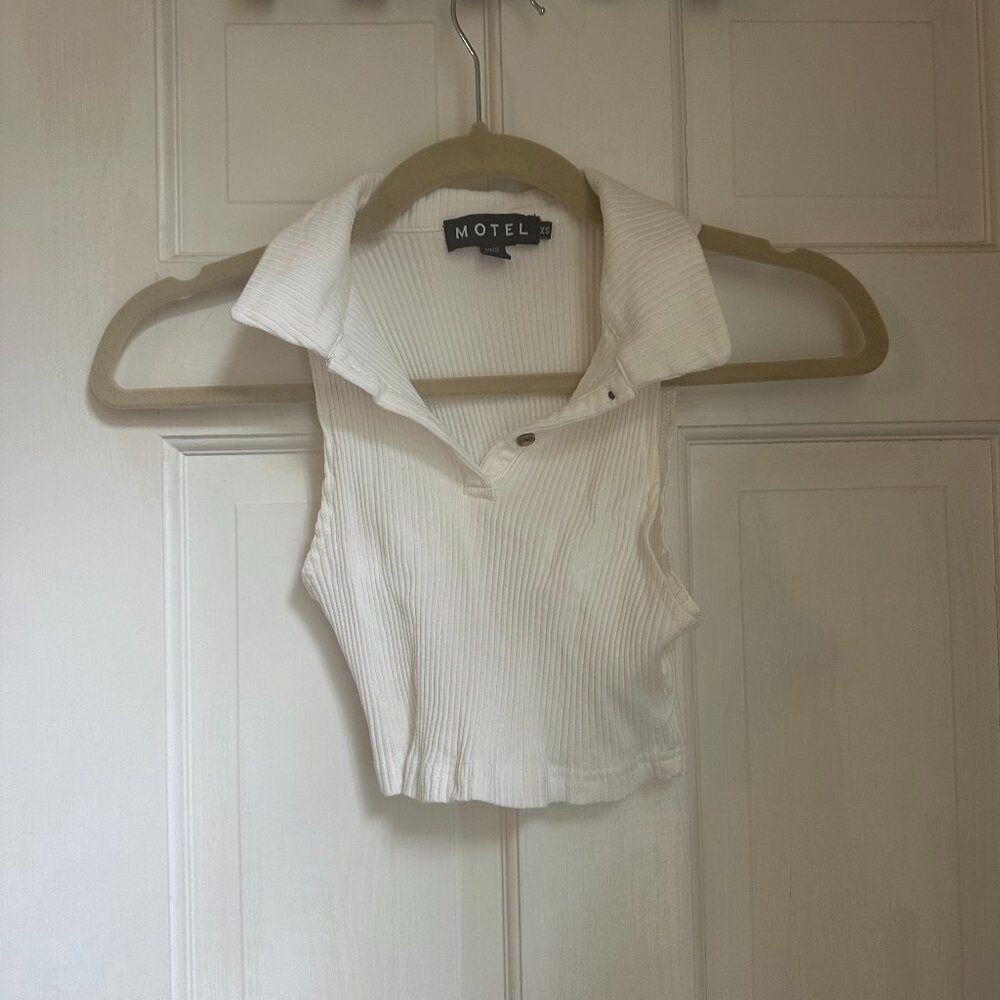 motel rocks white cropped collar tank top